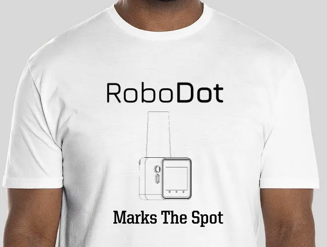 RoboDot Marks The Spot t-shirt with GPS base and rover line drawing